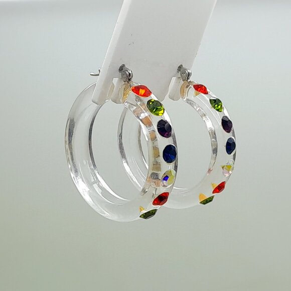 clear lucite Acrylic wide 1.5 Hoop winter multi  Latch back Fashion Earrings - Picture 5 of 7